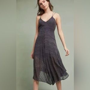 Anthropologie HD in Paris Harbor CropWide Leg Jumpsuit Cupro 2 Navy NWT